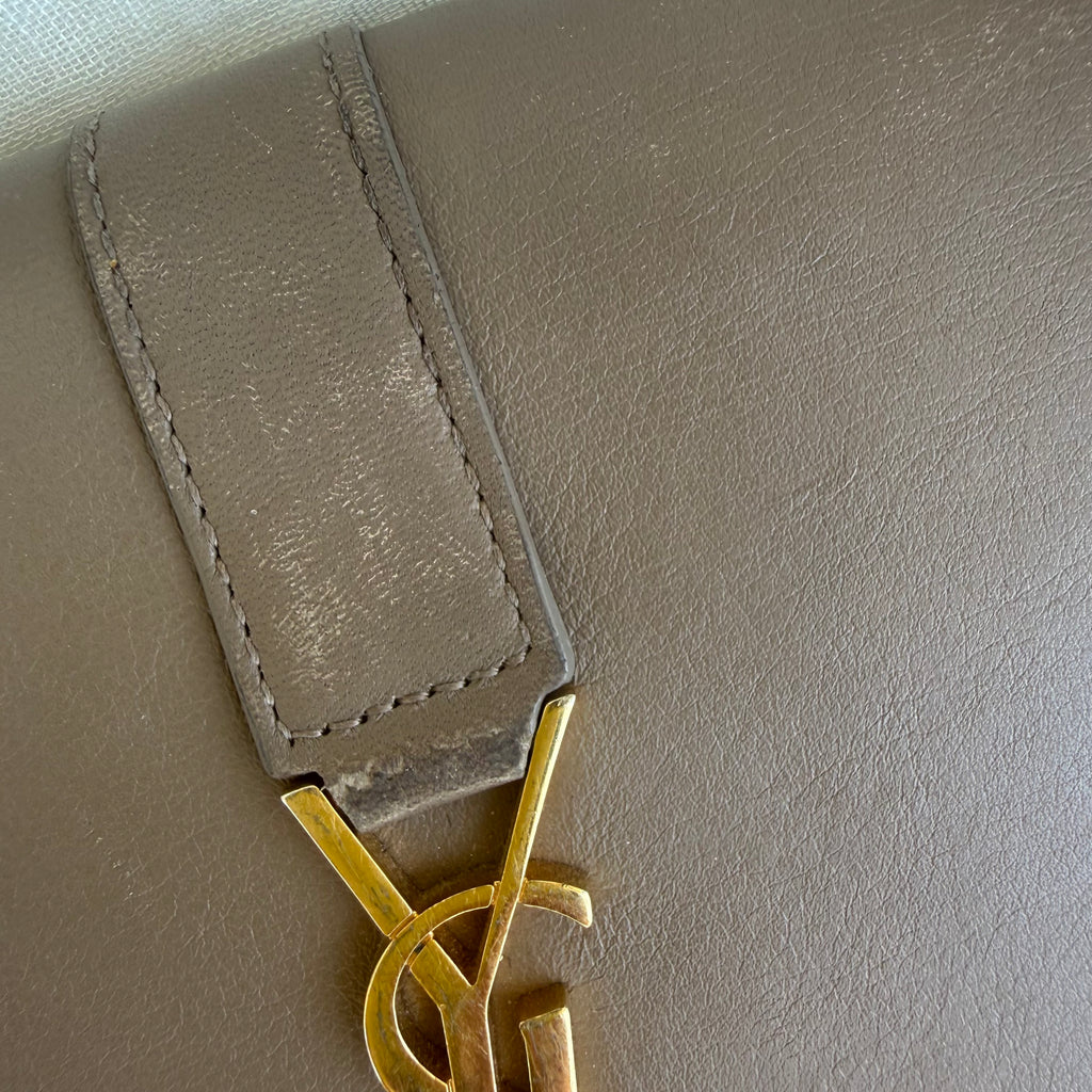 YSL Monogram Leather Continental Flap Wallet – Taupe/Gray – Gold Hardware