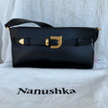 Nanushka Harmonica Black Leather Belt Shoulder Bag