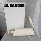 Jil Sander Ivory Leather Shoulder Bag with Sculptural Silver Hardware