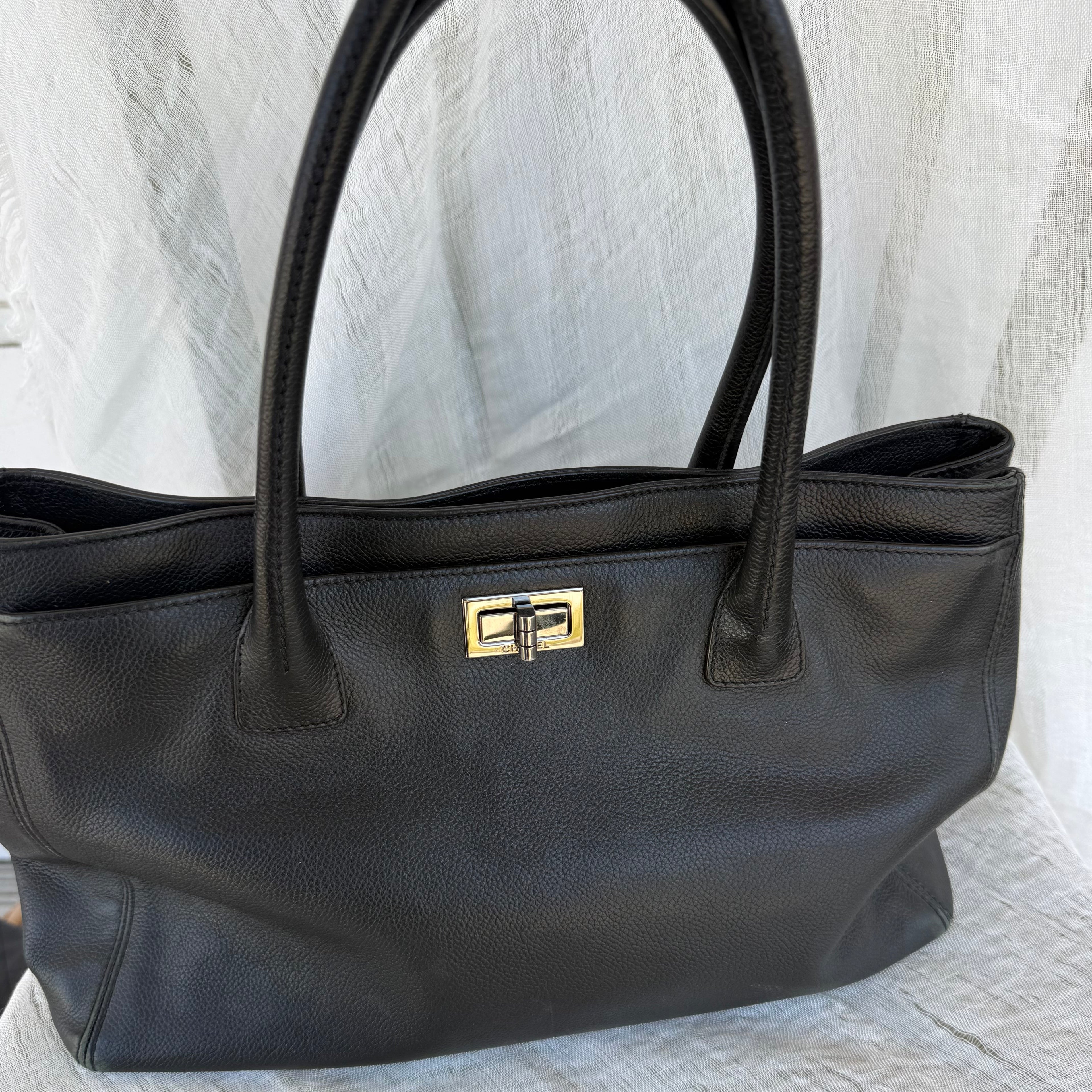 Chanel Executive Caviar Leather Tote Black Turn Lock Shoulder Bag