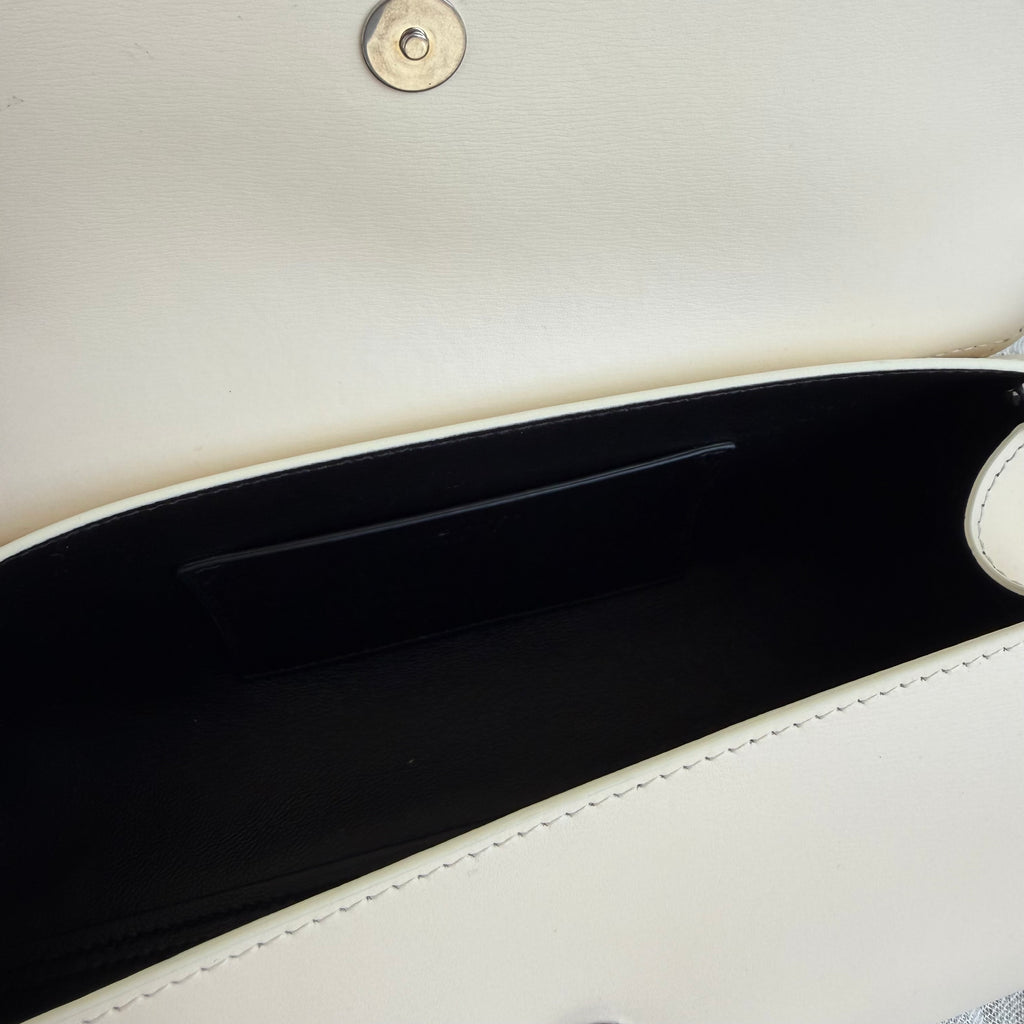 Jil Sander Ivory Leather Shoulder Bag with Sculptural Silver Hardware