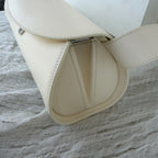 Jil Sander Ivory Leather Shoulder Bag with Sculptural Silver Hardware