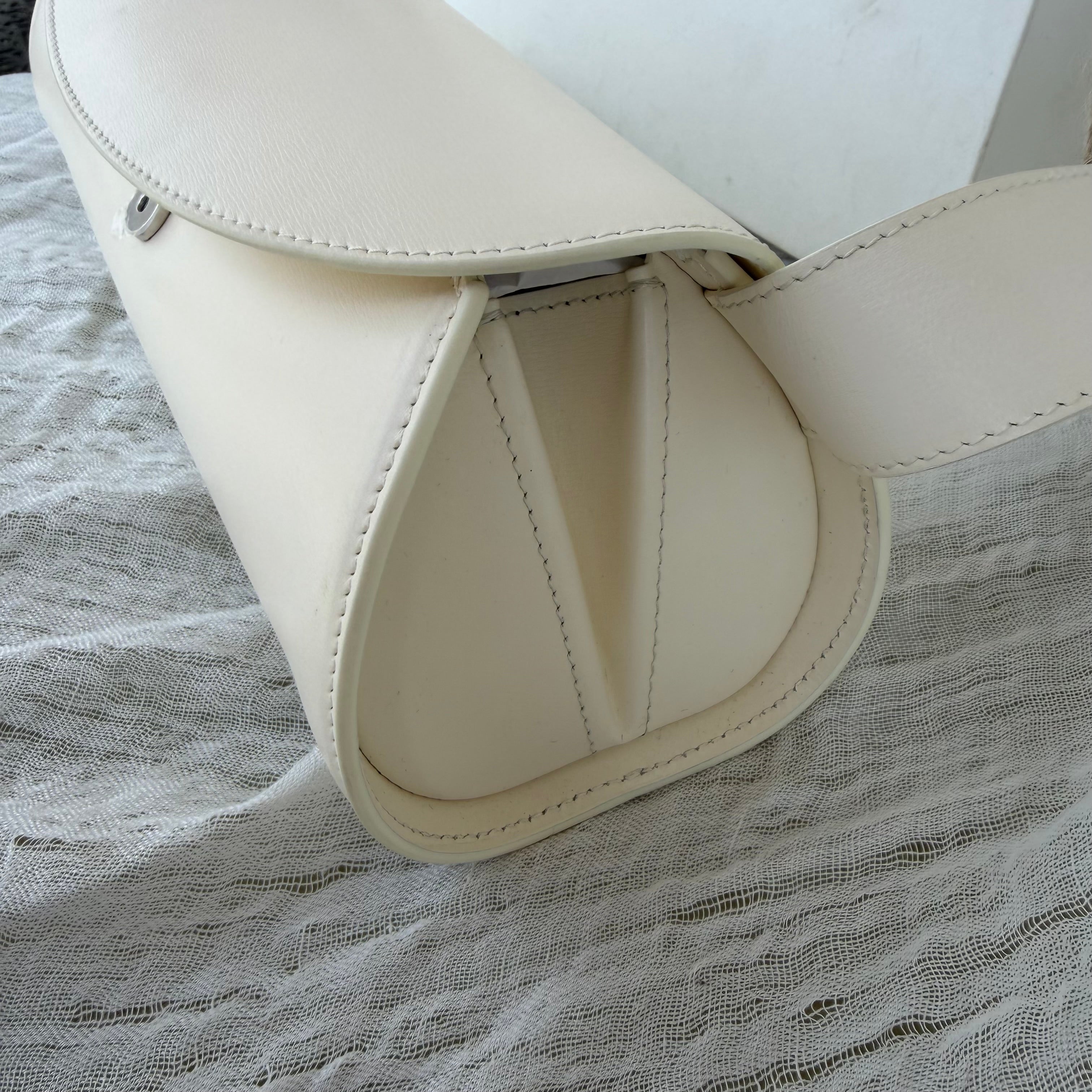 Jil Sander Ivory Leather Shoulder Bag with Sculptural Silver Hardware