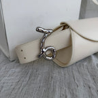 Jil Sander Ivory Leather Shoulder Bag with Sculptural Silver Hardware