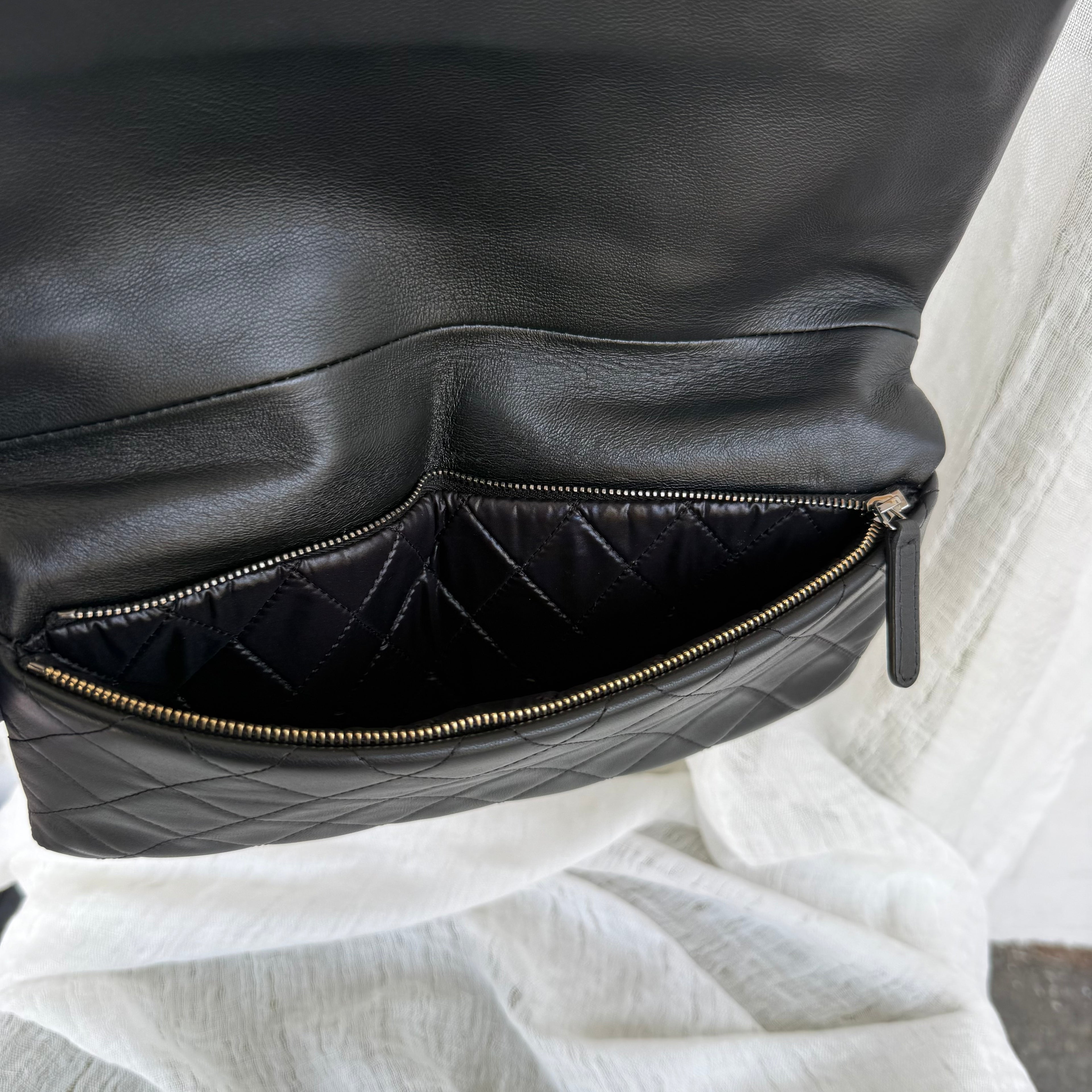 Chanel Two Tone Quilted Leather Fold Over Clutch Black White CC Logo