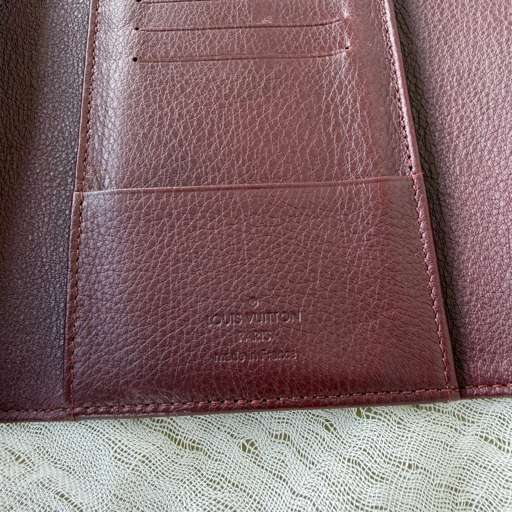 Louis Vuitton Mahina Leather Wallet Burgundy Plum Gold Hardware Made in France