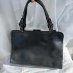 Prada Vintage Black Leather Frame Shoulder Bag