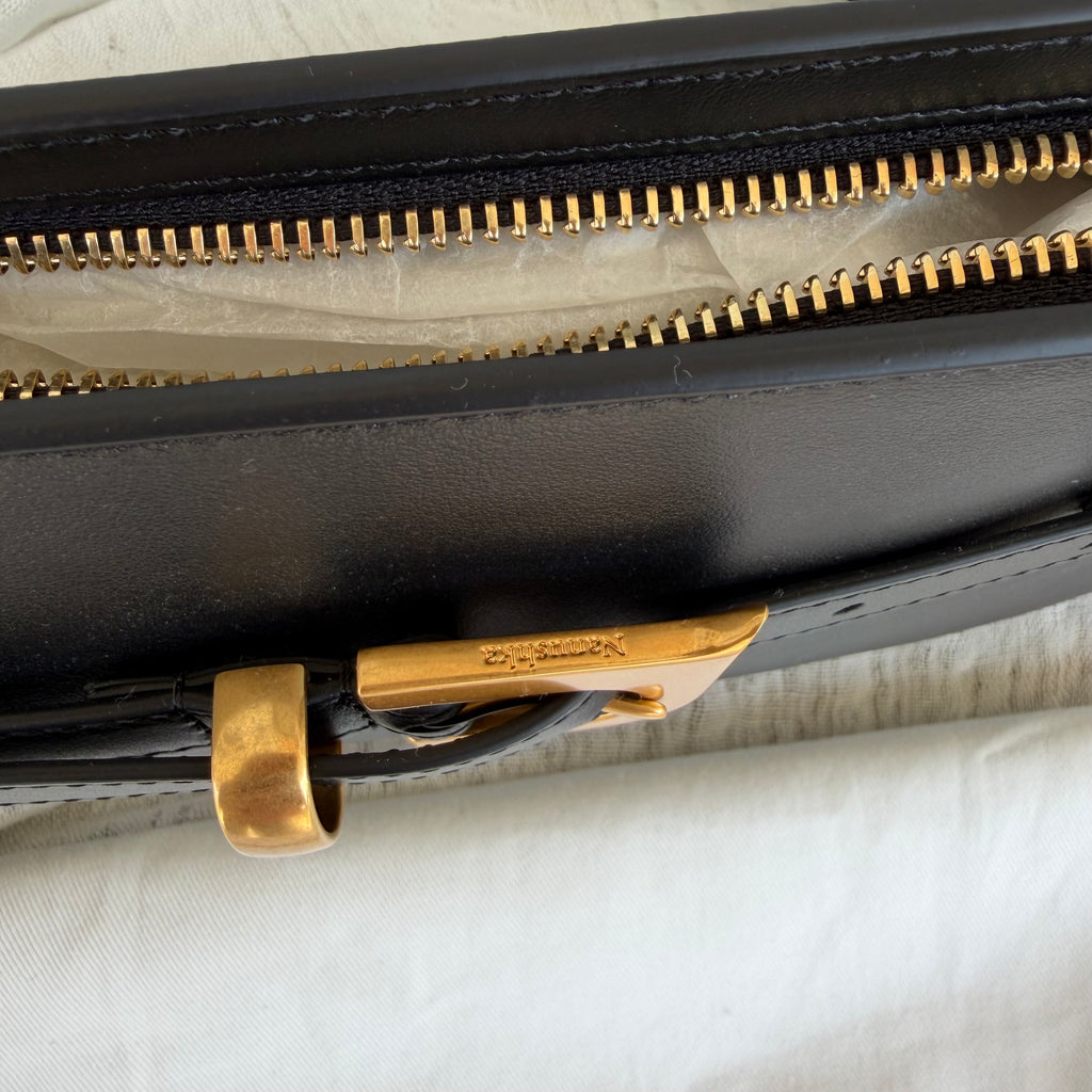 Nanushka Harmonica Black Leather Belt Shoulder Bag
