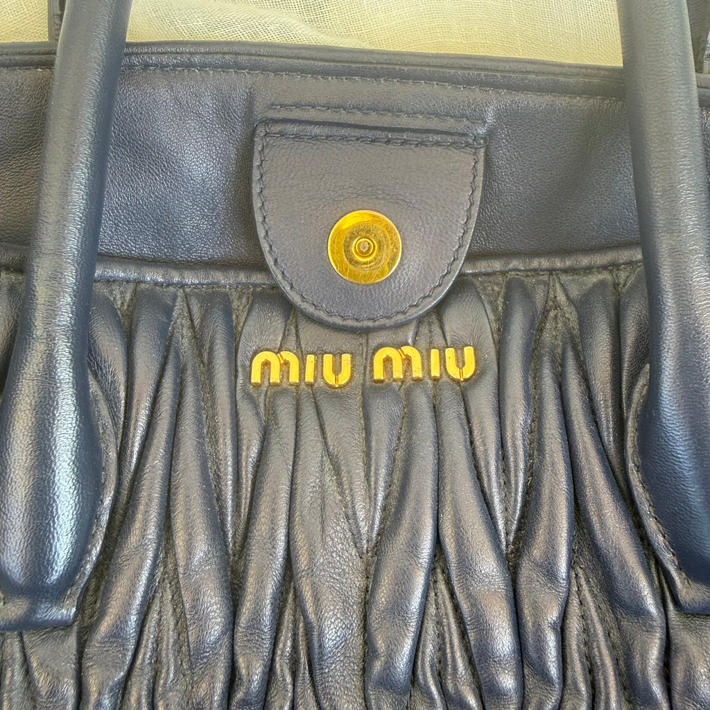 Miu Miu Blue Matelassé Leather Tote Bag