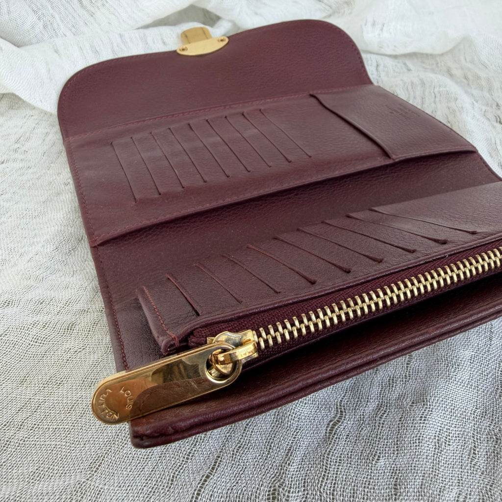 Louis Vuitton Mahina Leather Wallet Burgundy Plum Gold Hardware Made in France