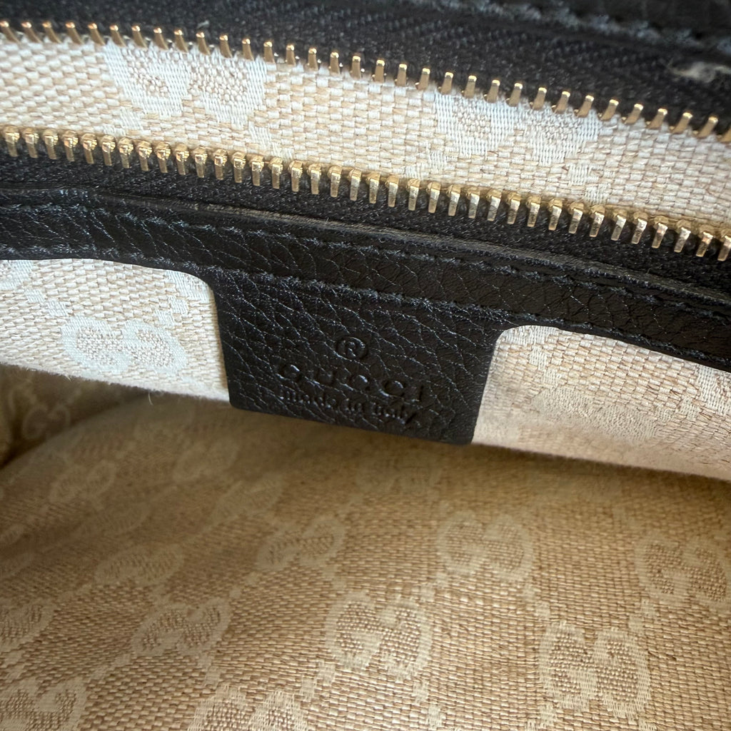 Gucci Black Pebbled Leather Bamboo Top Handle Tote – Made in Italy
