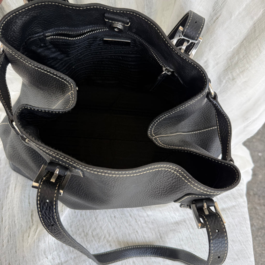 Prada Black Pebbled Leather Shoulder Tote