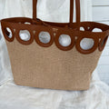 Ferragamo Raffia & Leather Cutout Tote Bag with Removable Pouch