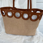 Ferragamo Raffia & Leather Cutout Tote Bag with Removable Pouch