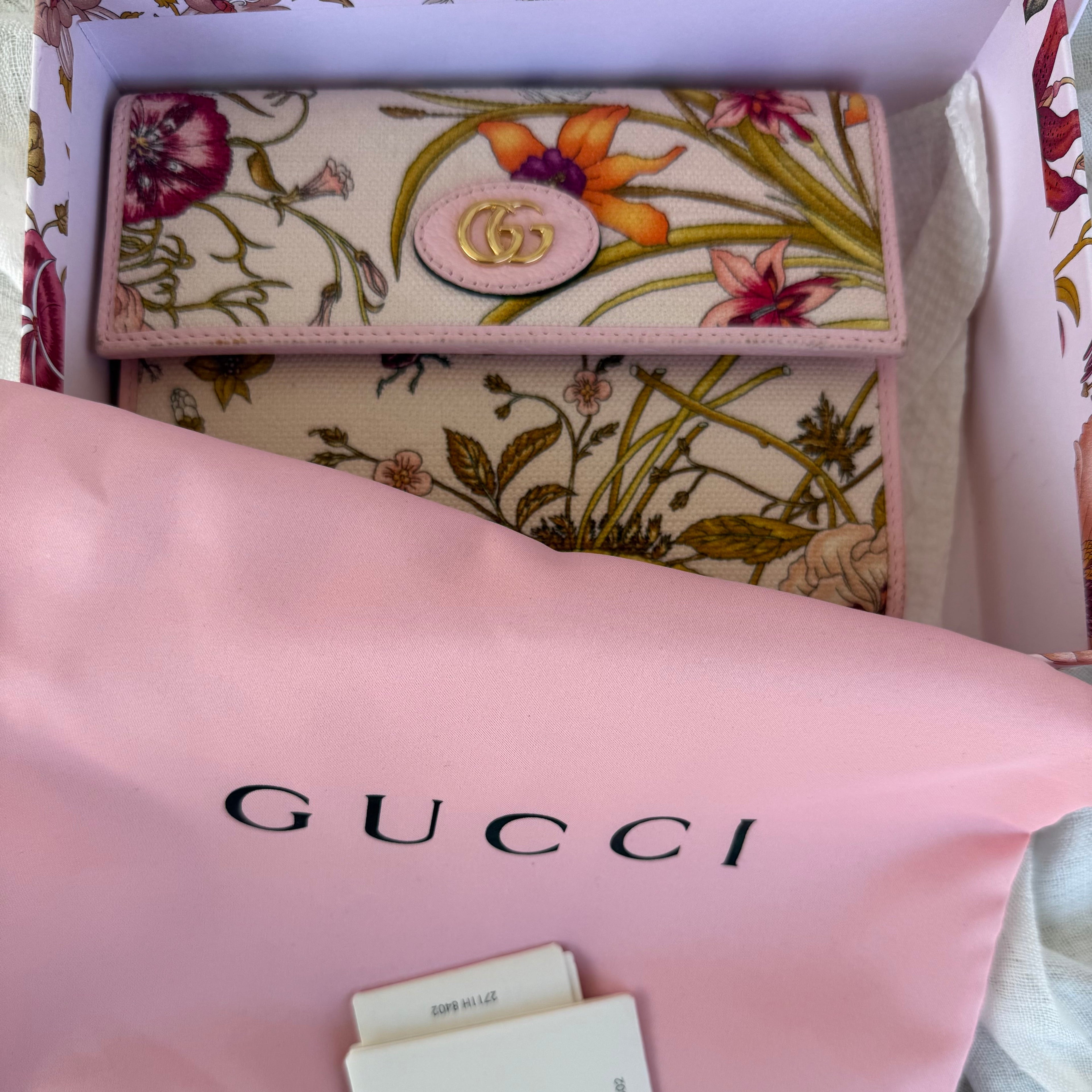 Gucci Flora GG Marmont Wallet Pink Floral Canvas