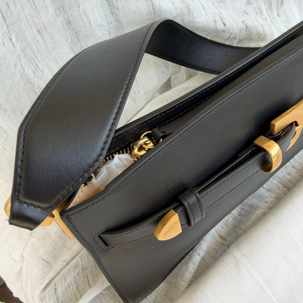 Nanushka Harmonica Black Leather Belt Shoulder Bag