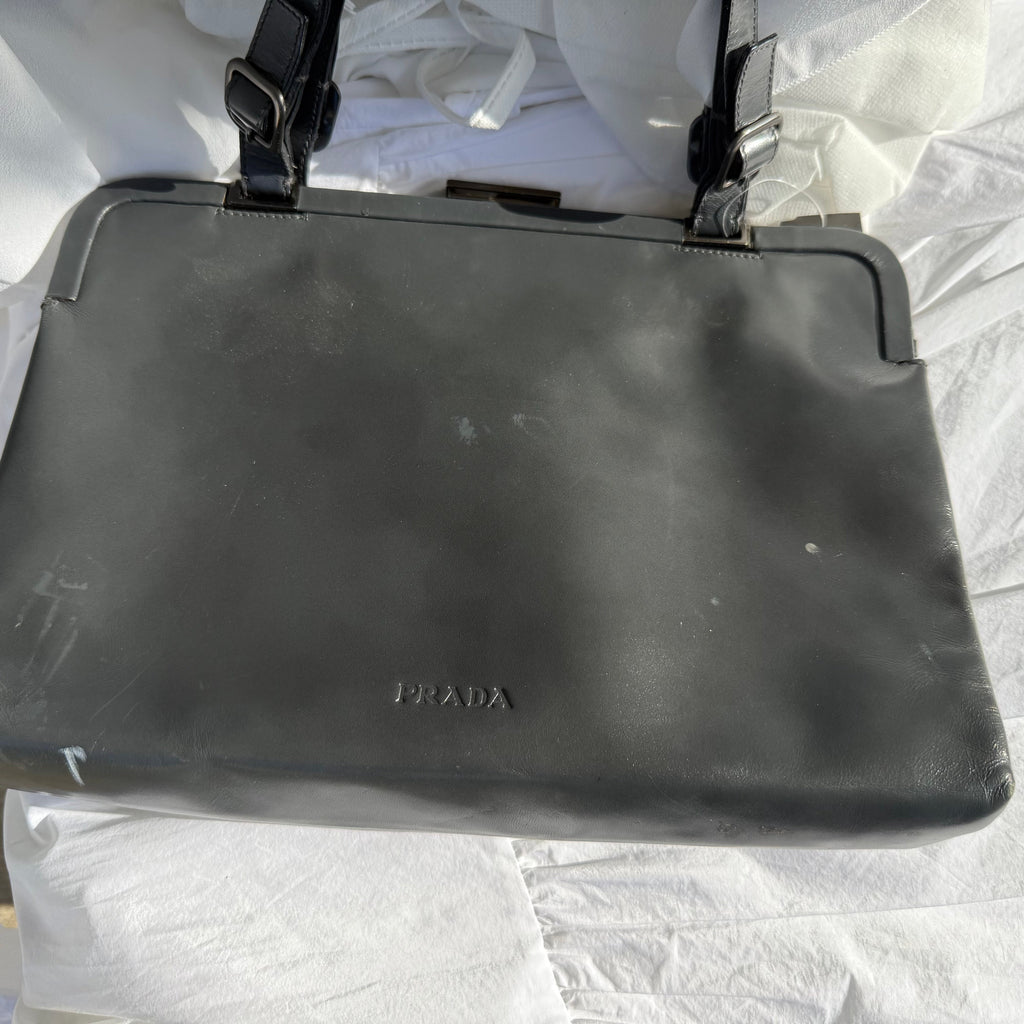 Prada Vintage Black Leather Frame Shoulder Bag