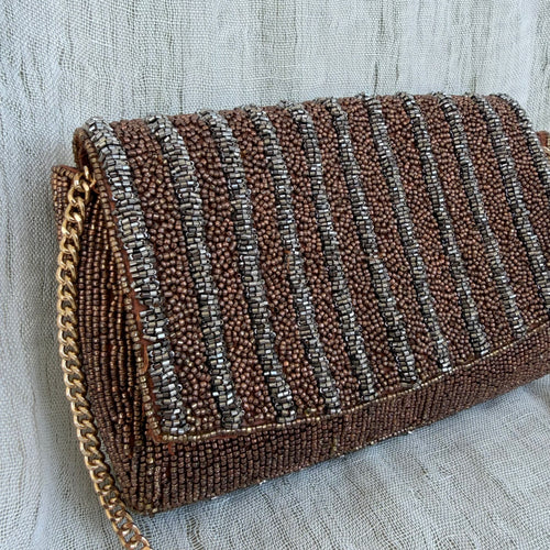Anthropologie Retro Beaded Clutch with Gold Chain Strap