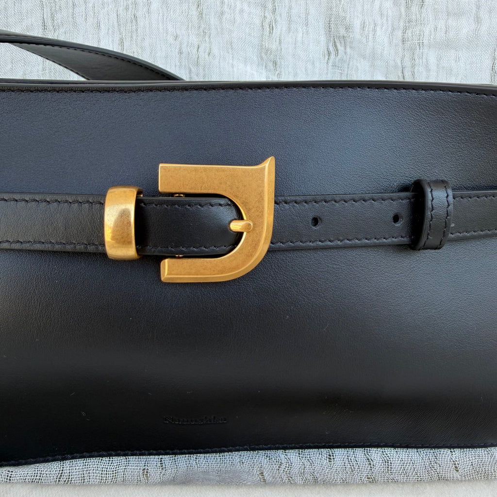 Nanushka Harmonica Black Leather Belt Shoulder Bag