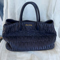 Miu Miu Blue Matelassé Leather Tote Bag