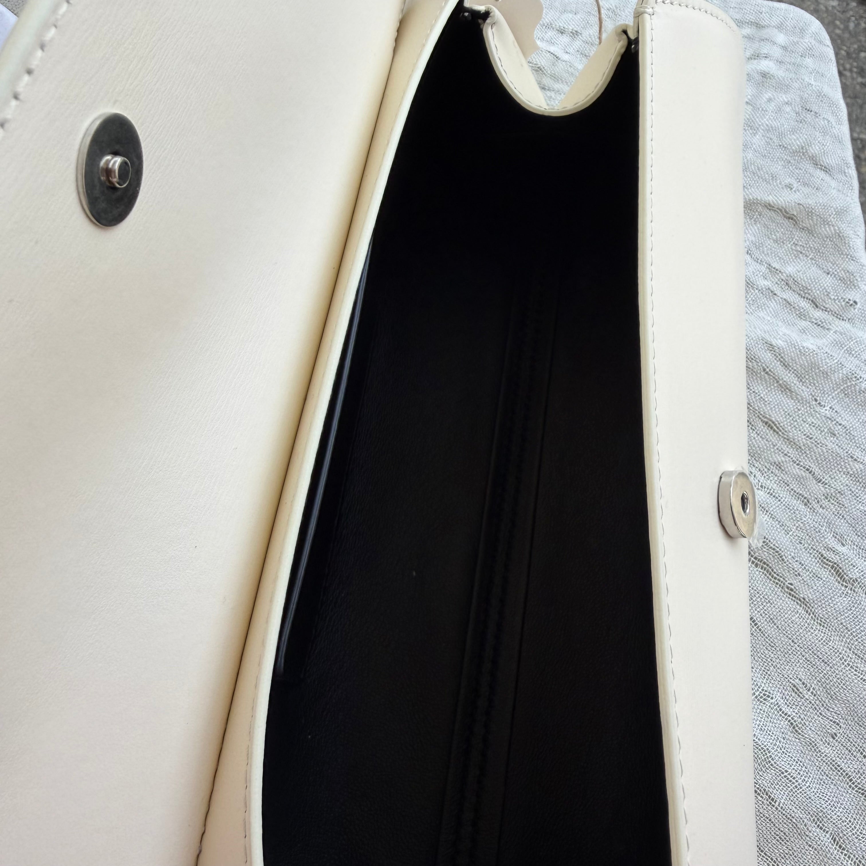 Jil Sander Ivory Leather Shoulder Bag with Sculptural Silver Hardware