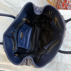 Miu Miu Blue Matelassé Leather Tote Bag