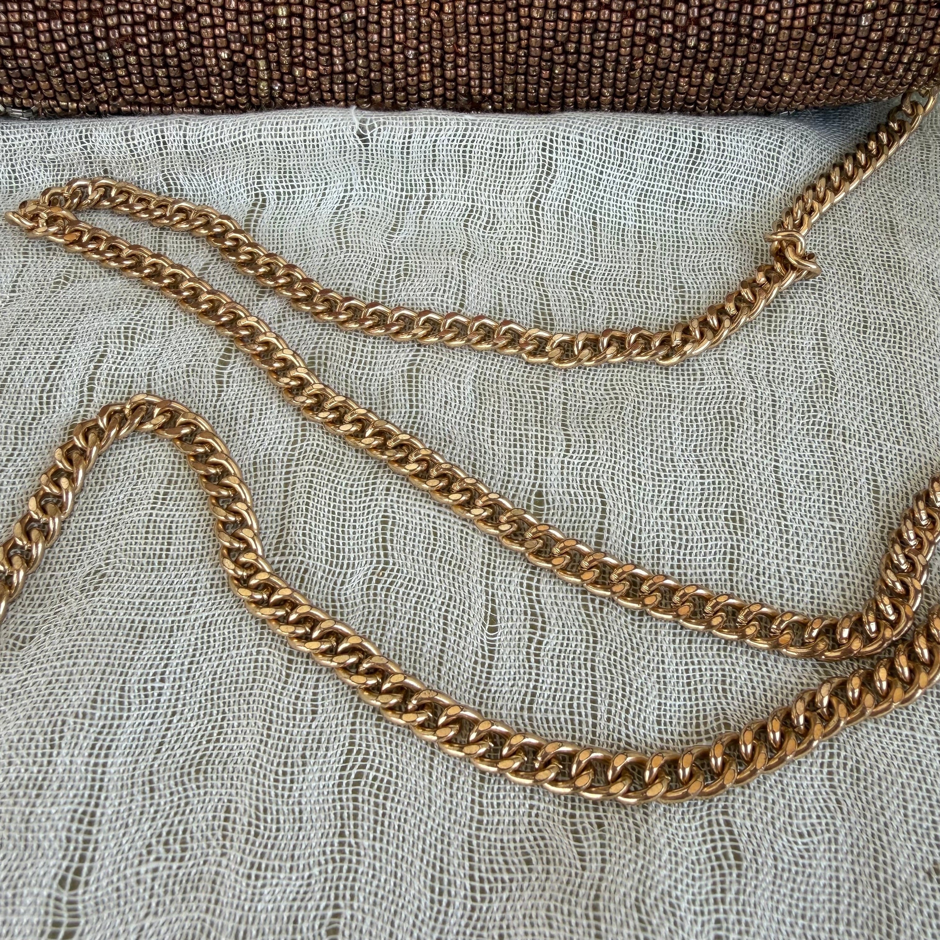 Anthropologie Retro Beaded Clutch with Gold Chain Strap