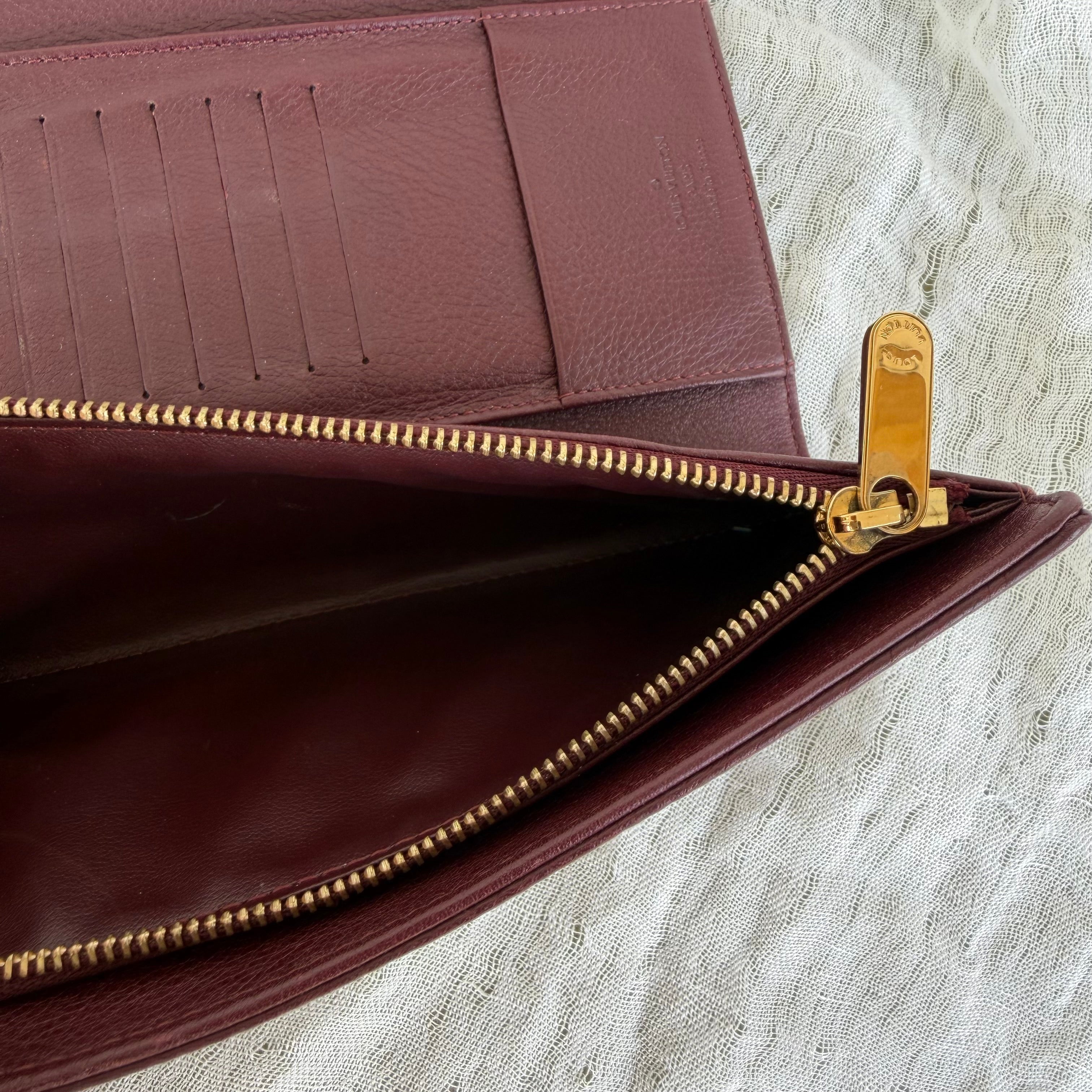Louis Vuitton Mahina Leather Wallet Burgundy Plum Gold Hardware Made in France