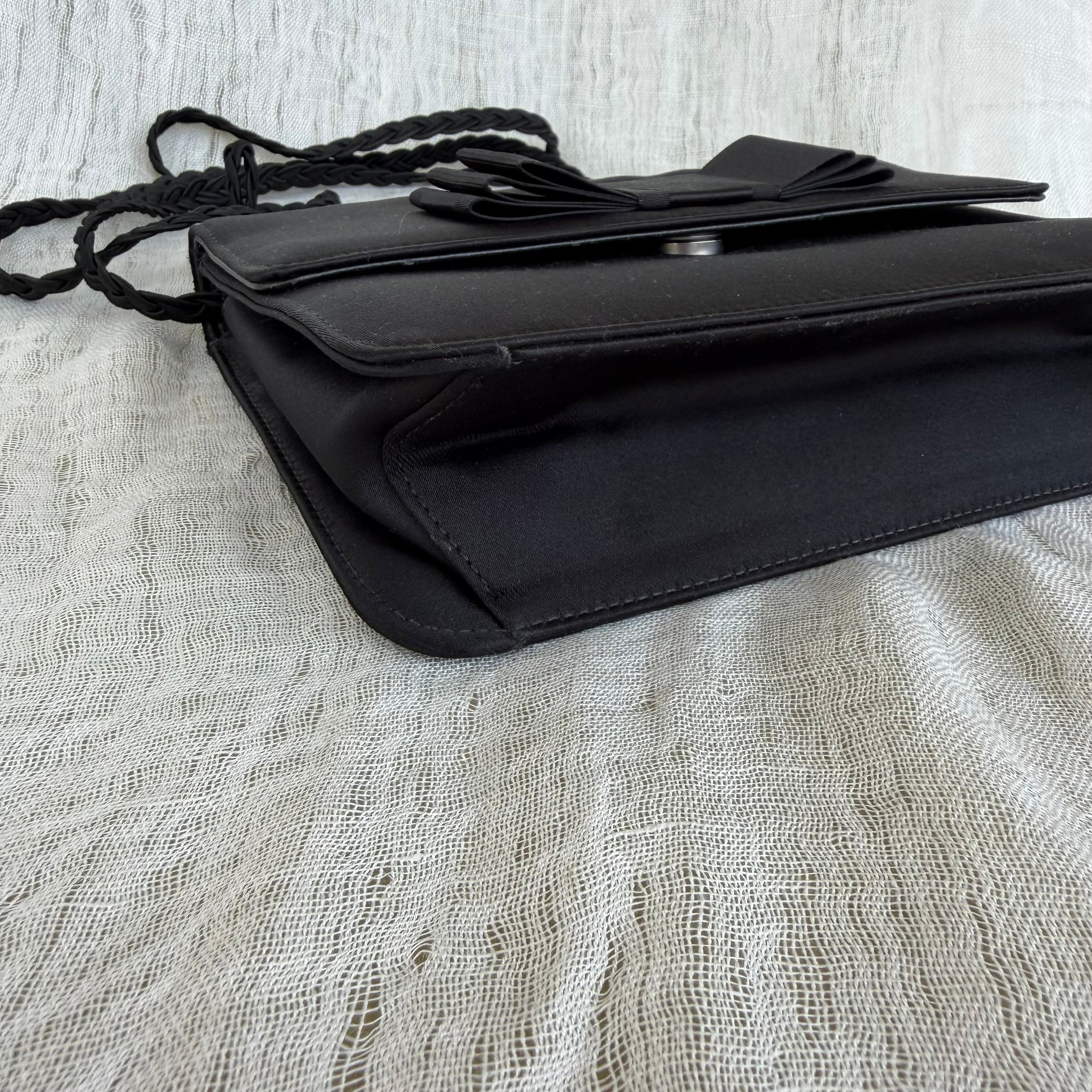 Givenchy Paris Black Satin Bow Evening Bag with Braided Strap