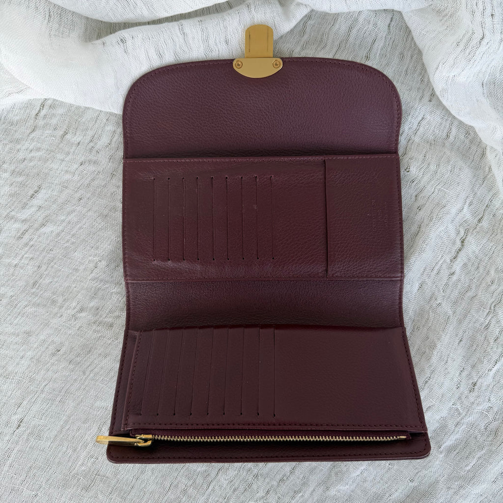 Louis Vuitton Mahina Leather Wallet Burgundy Plum Gold Hardware Made in France