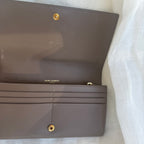 YSL Monogram Leather Continental Flap Wallet – Taupe/Gray – Gold Hardware