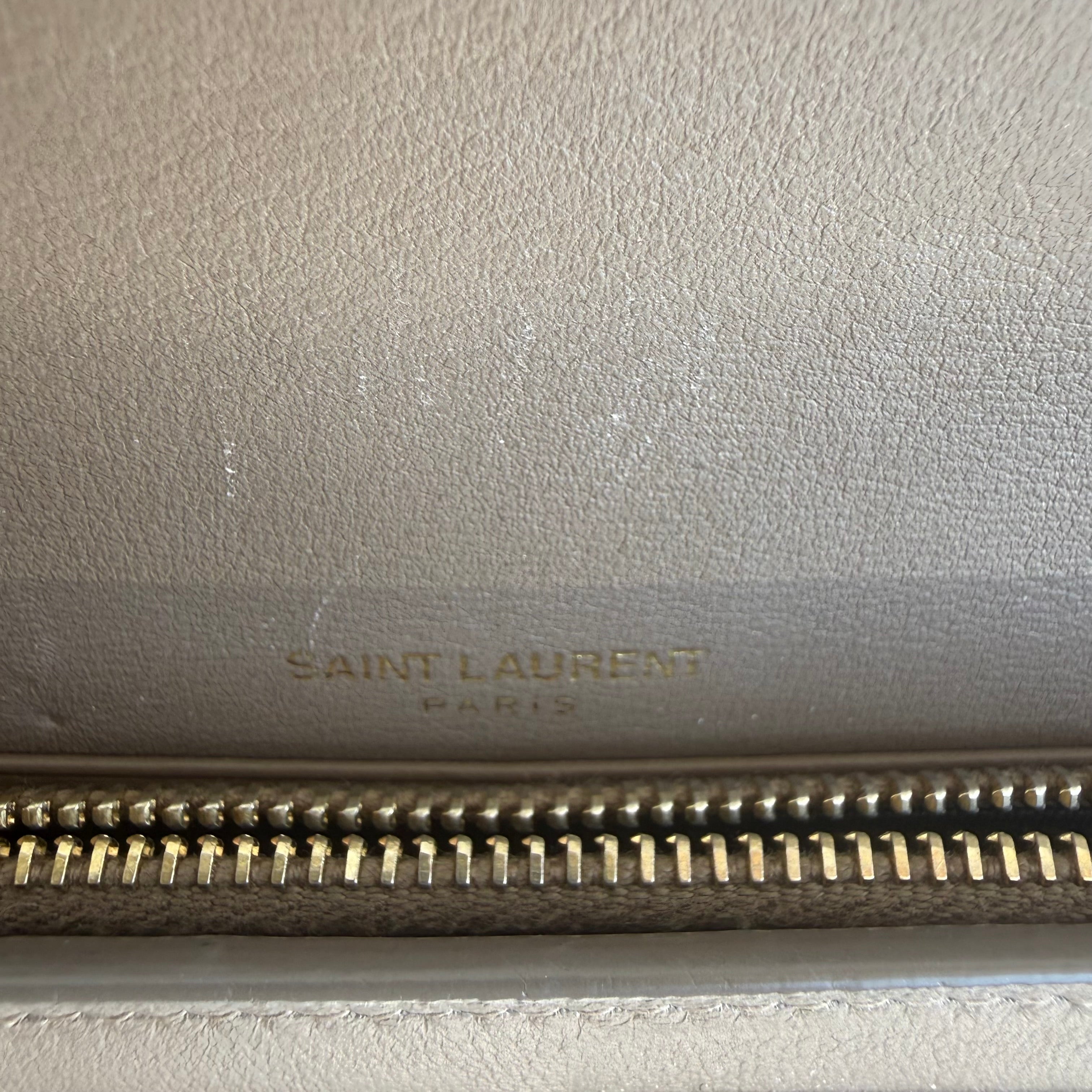 YSL Monogram Leather Continental Flap Wallet – Taupe/Gray – Gold Hardware