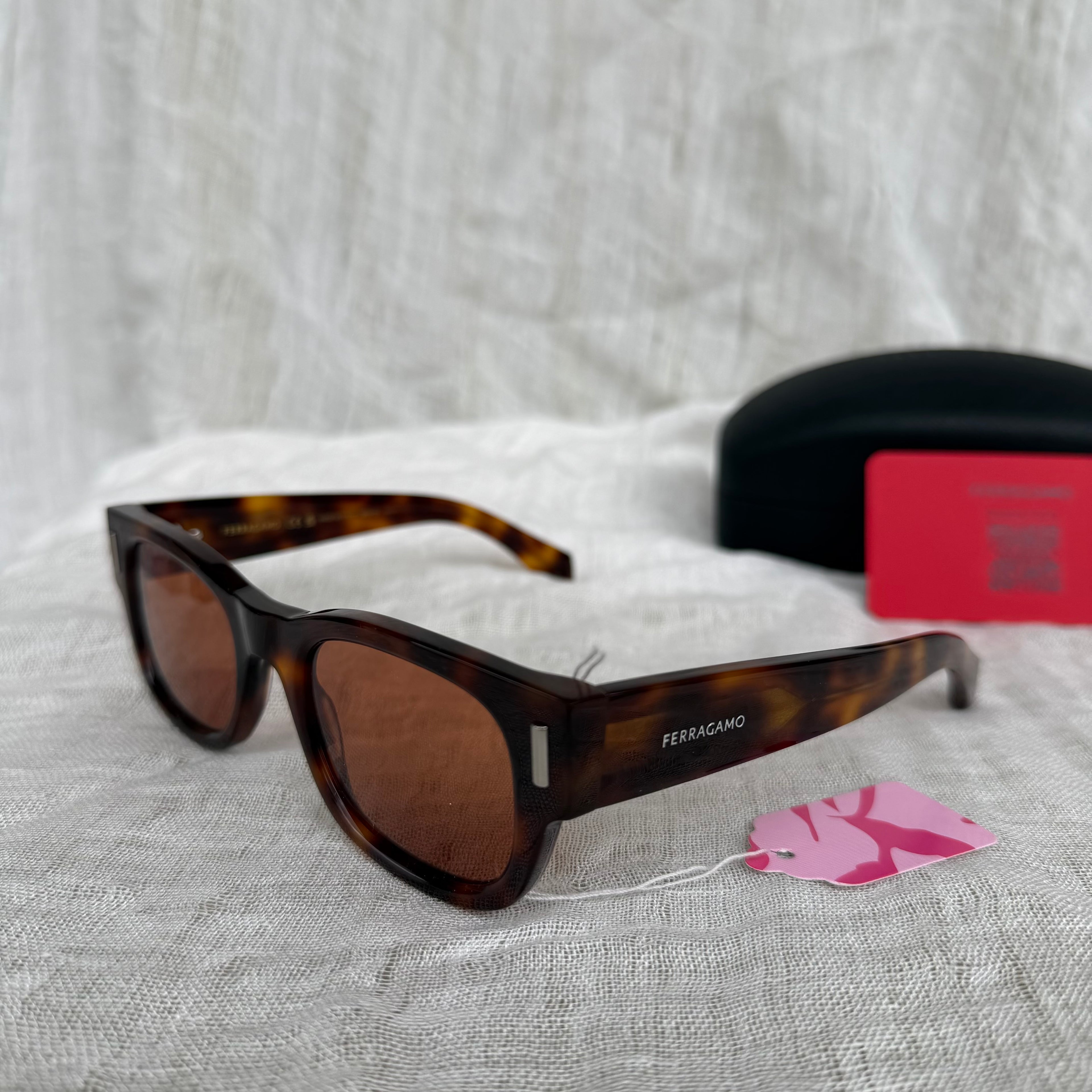 Ferragamo Tortoise Rectangular Sunglasses Brown Lens