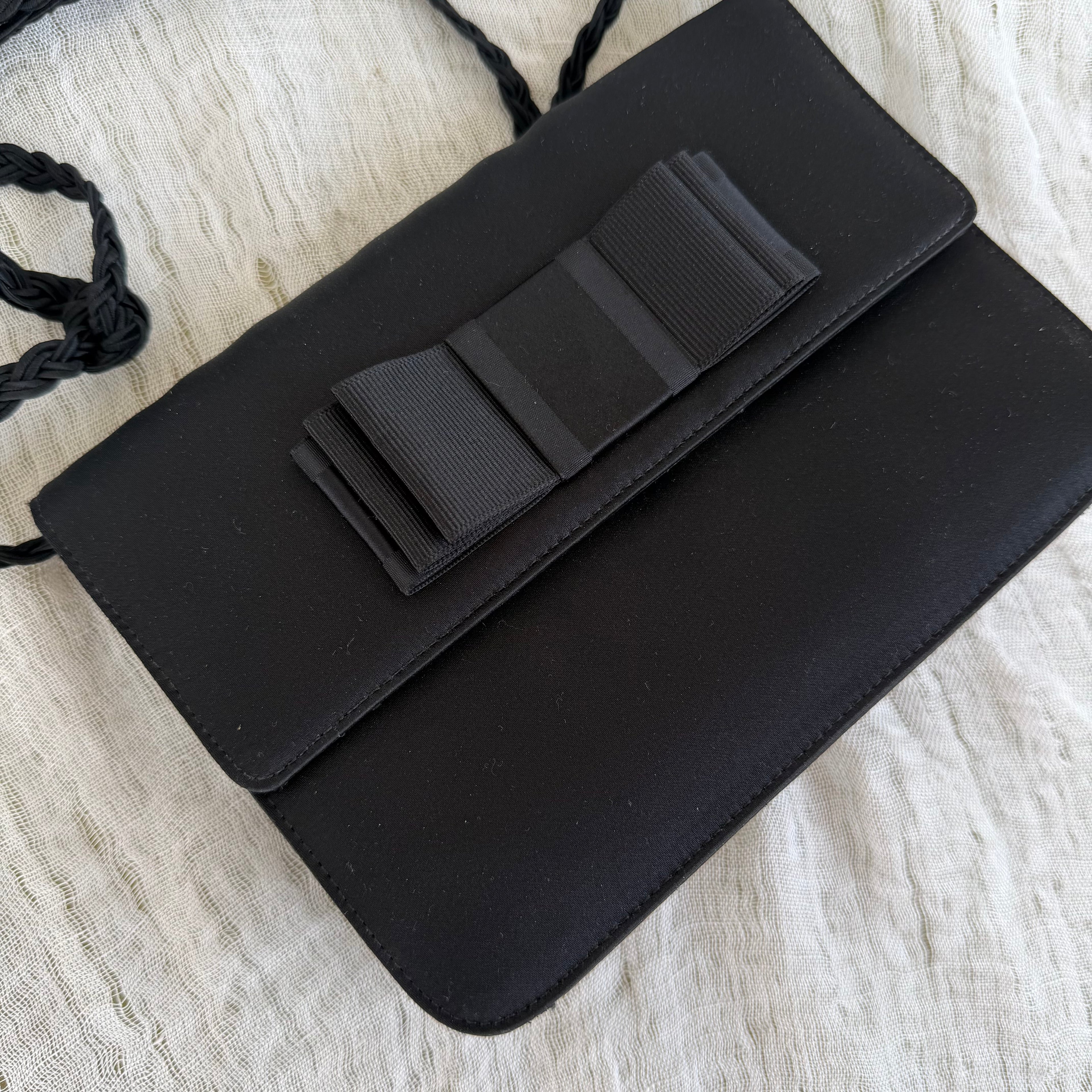 Givenchy Paris Black Satin Bow Evening Bag with Braided Strap