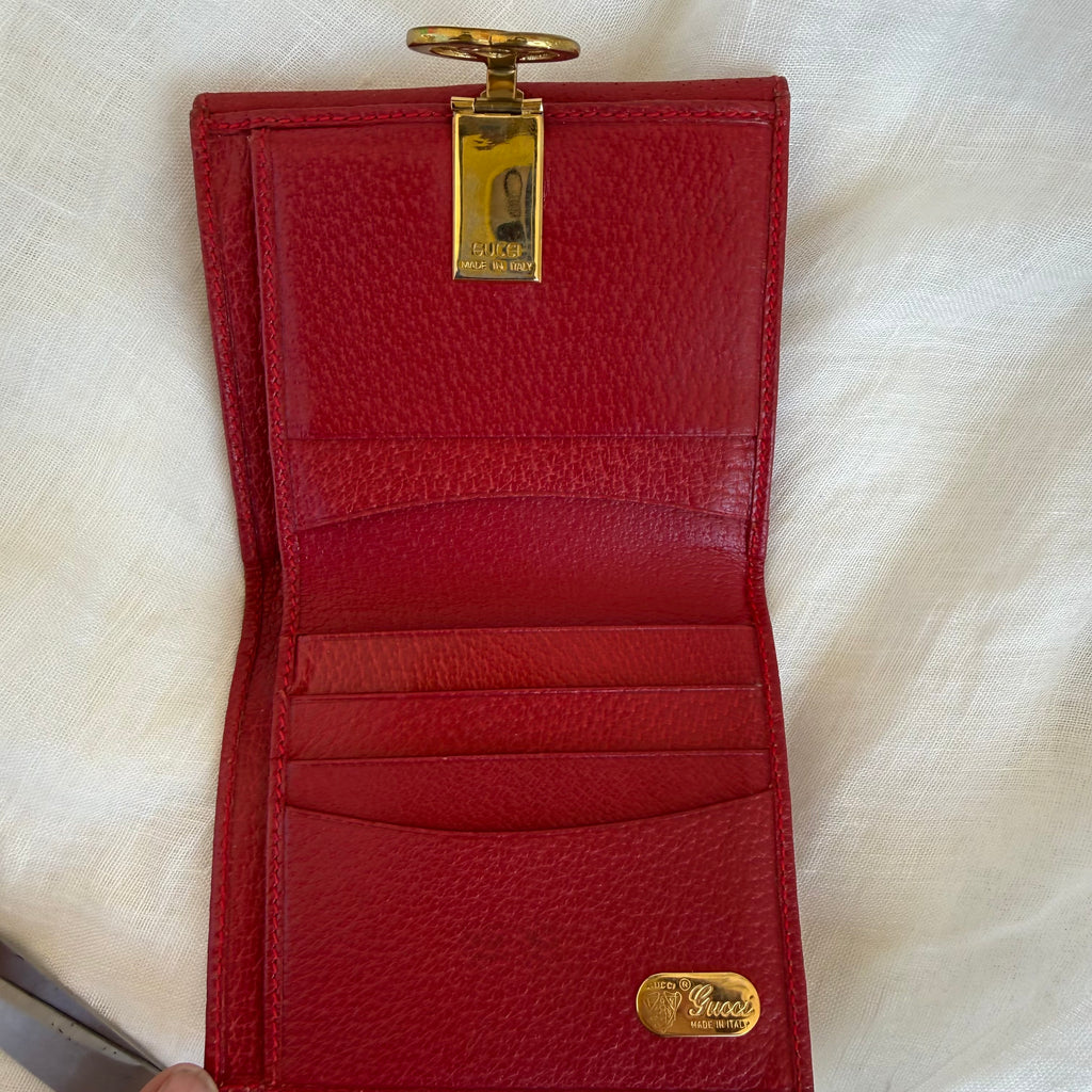 Vintage Gucci Red Leather GG Logo Compact Wallet – Made in Italy