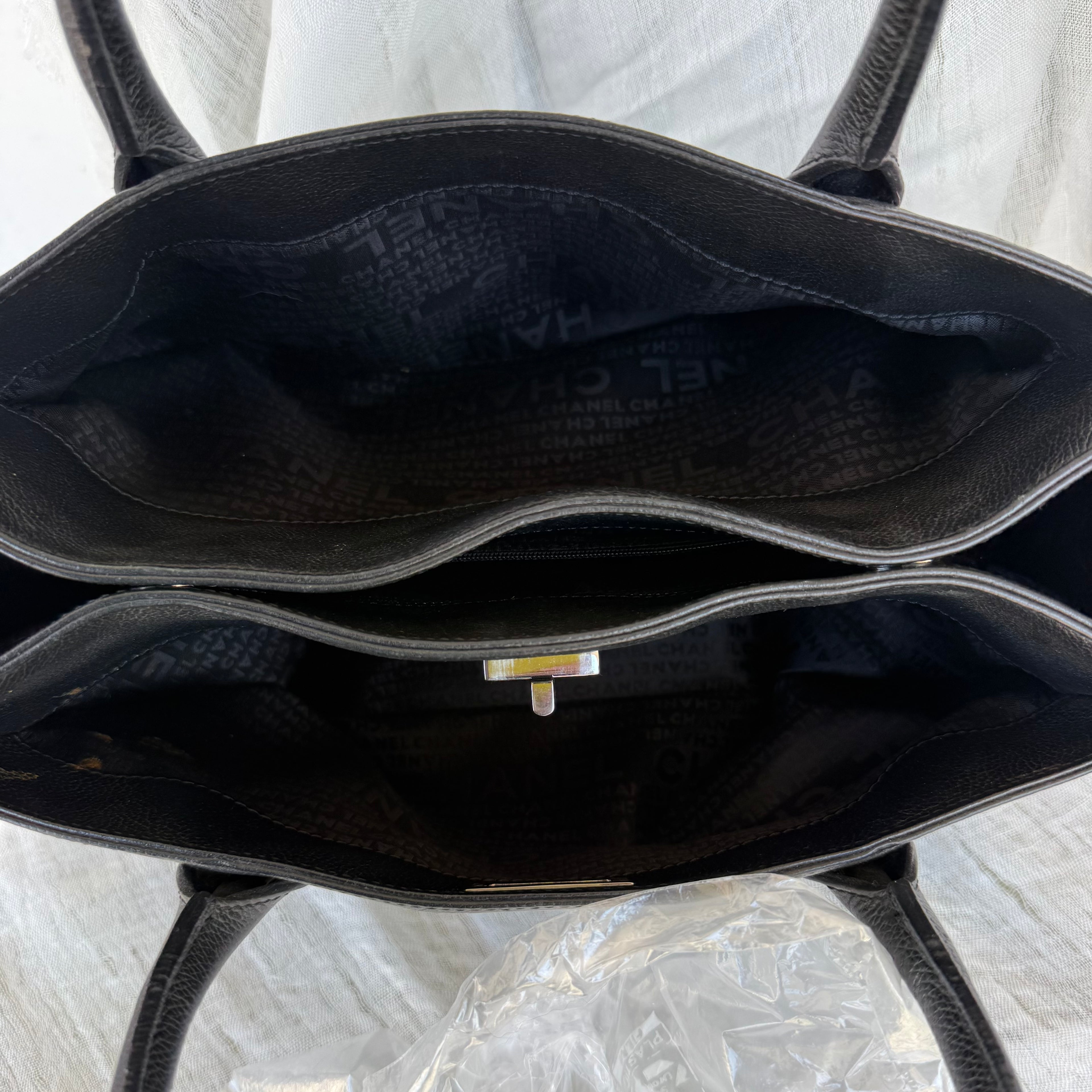 Chanel Executive Caviar Leather Tote Black Turn Lock Shoulder Bag