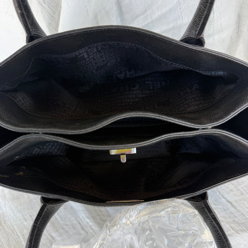 Chanel Executive Caviar Leather Tote Black Turn Lock Shoulder Bag