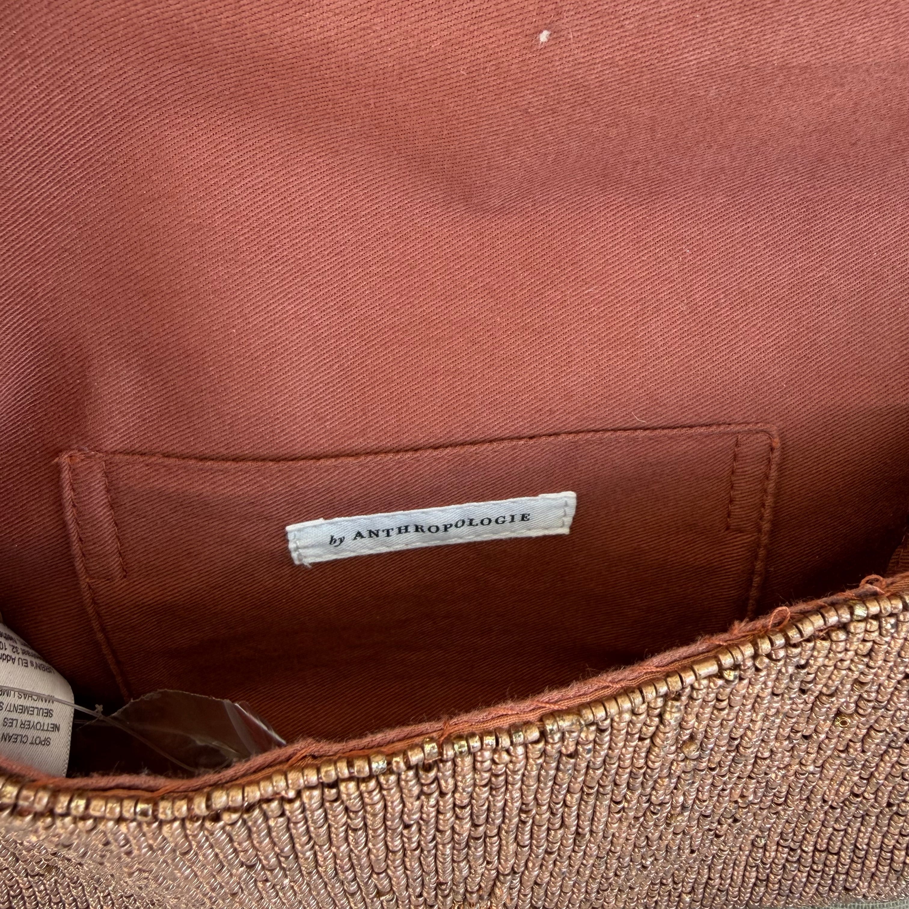 Anthropologie Retro Beaded Clutch with Gold Chain Strap