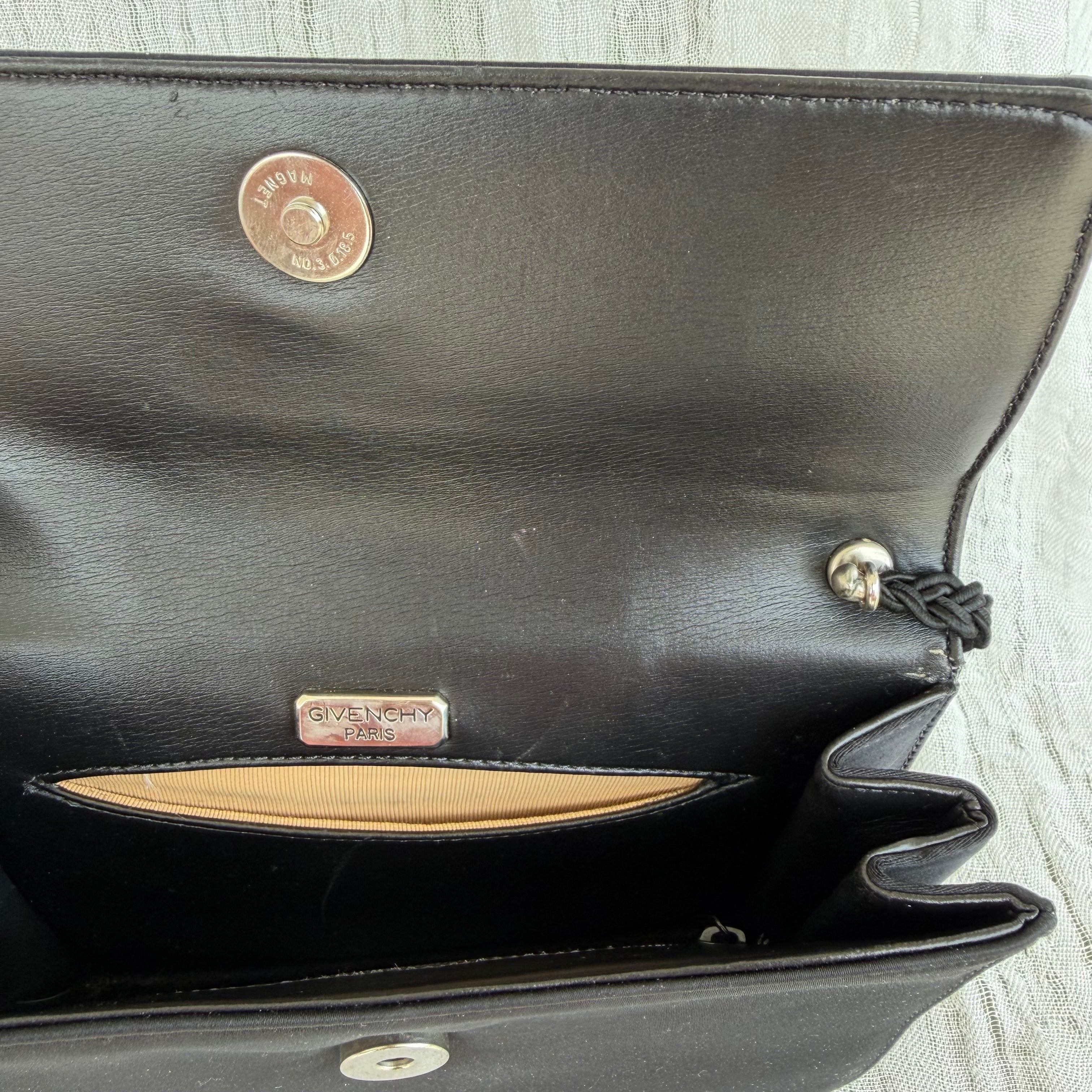 Givenchy Paris Black Satin Bow Evening Bag with Braided Strap