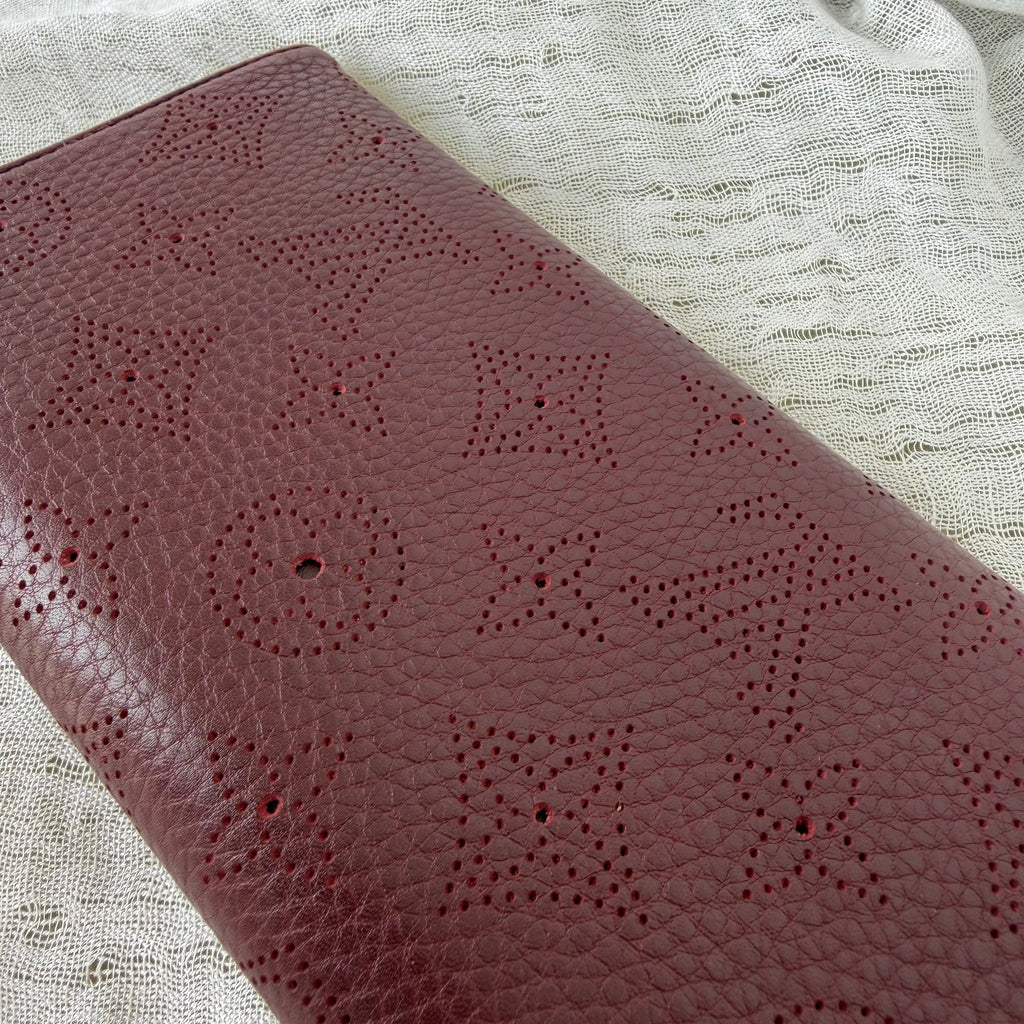 Louis Vuitton Mahina Leather Wallet Burgundy Plum Gold Hardware Made in France