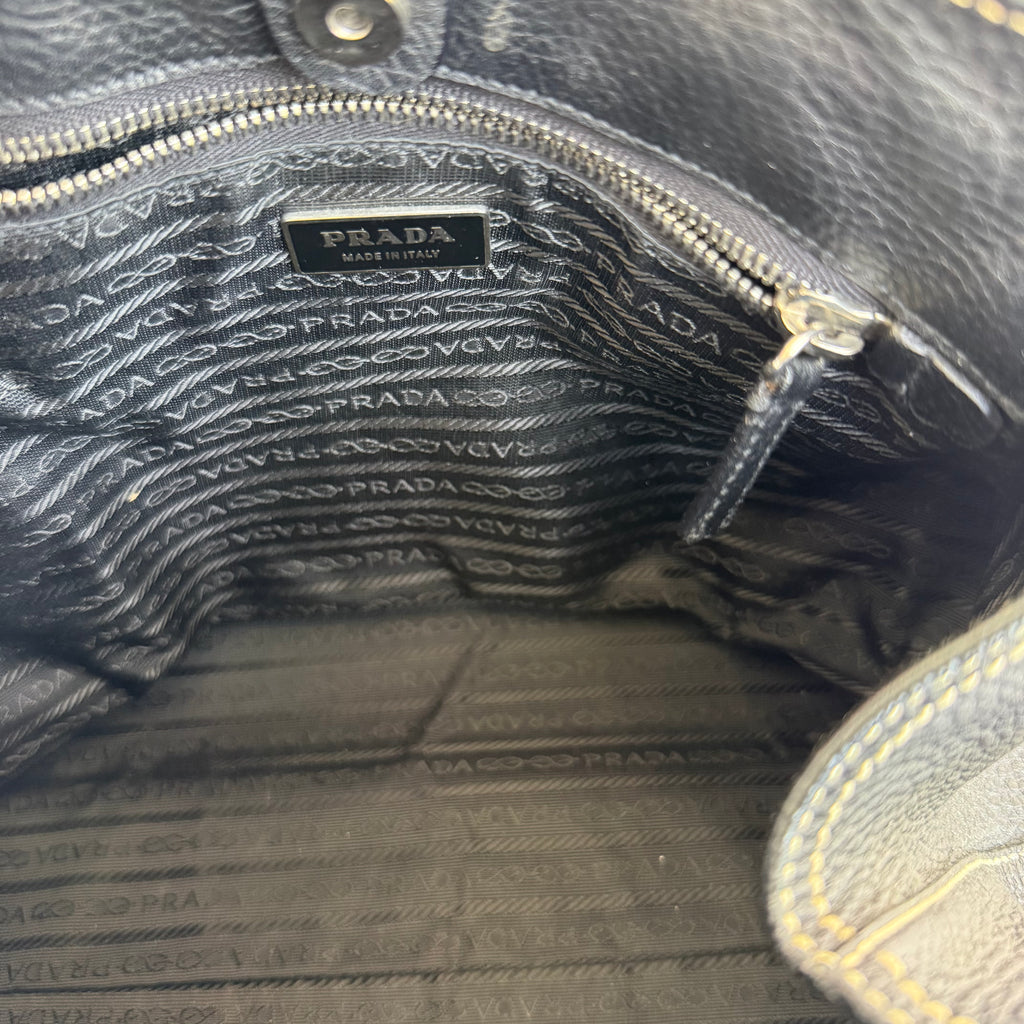 Prada Black Pebbled Leather Shoulder Tote