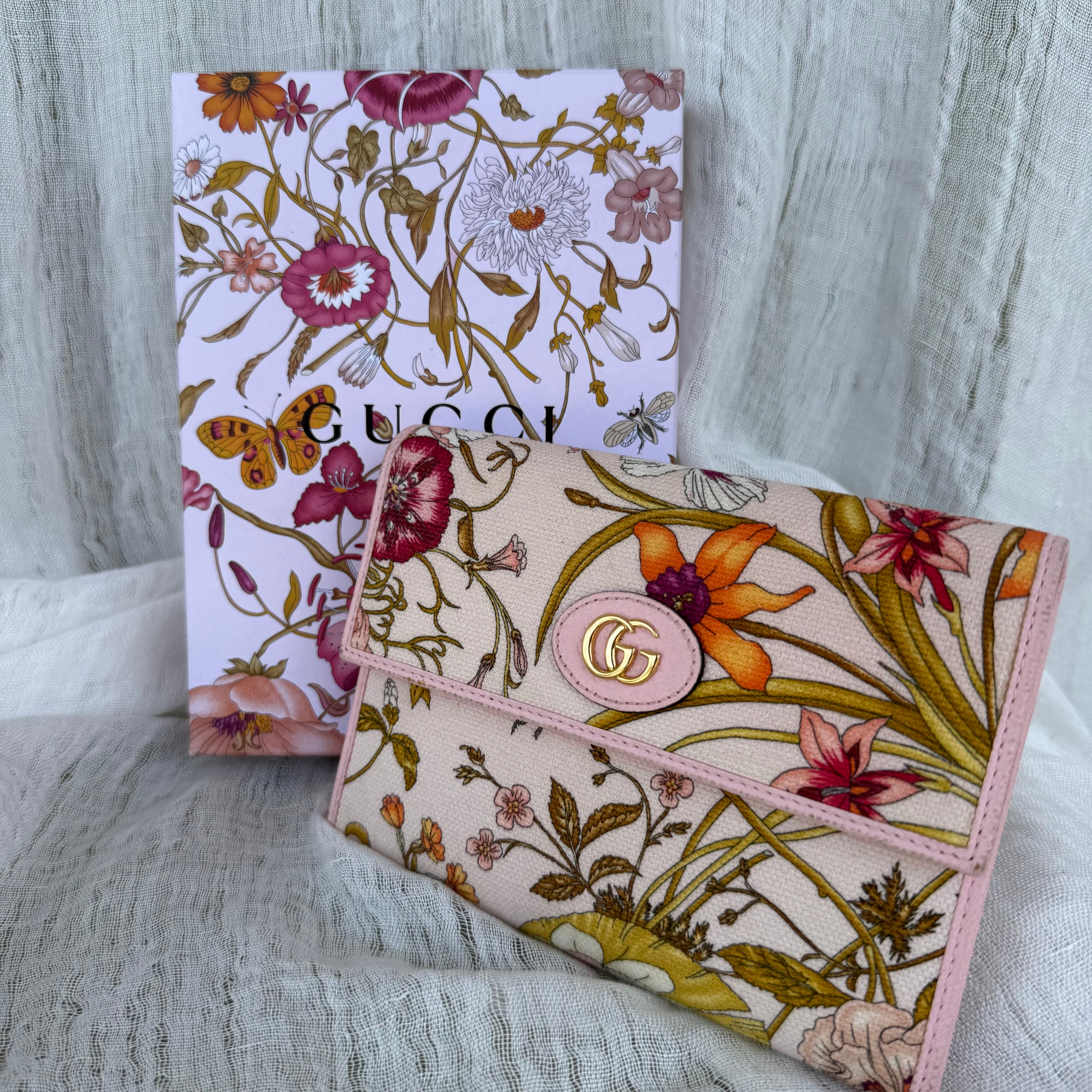 Gucci Flora GG Marmont Wallet Pink Floral Canvas