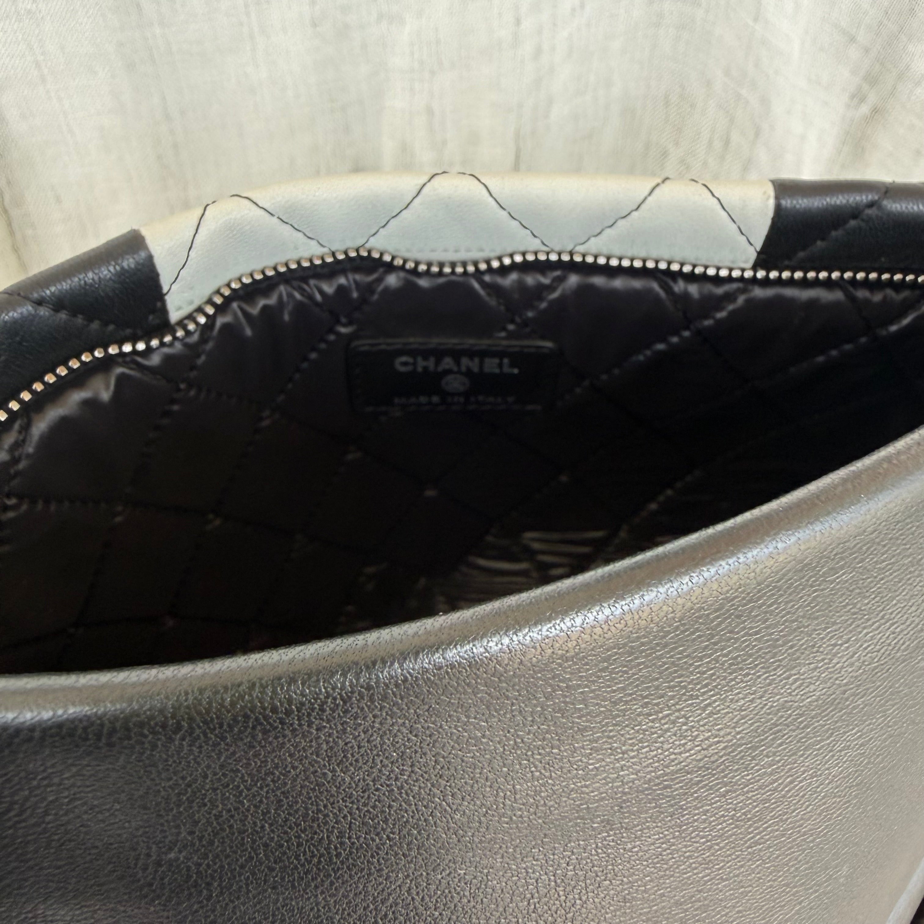 Chanel Two Tone Quilted Leather Fold Over Clutch Black White CC Logo