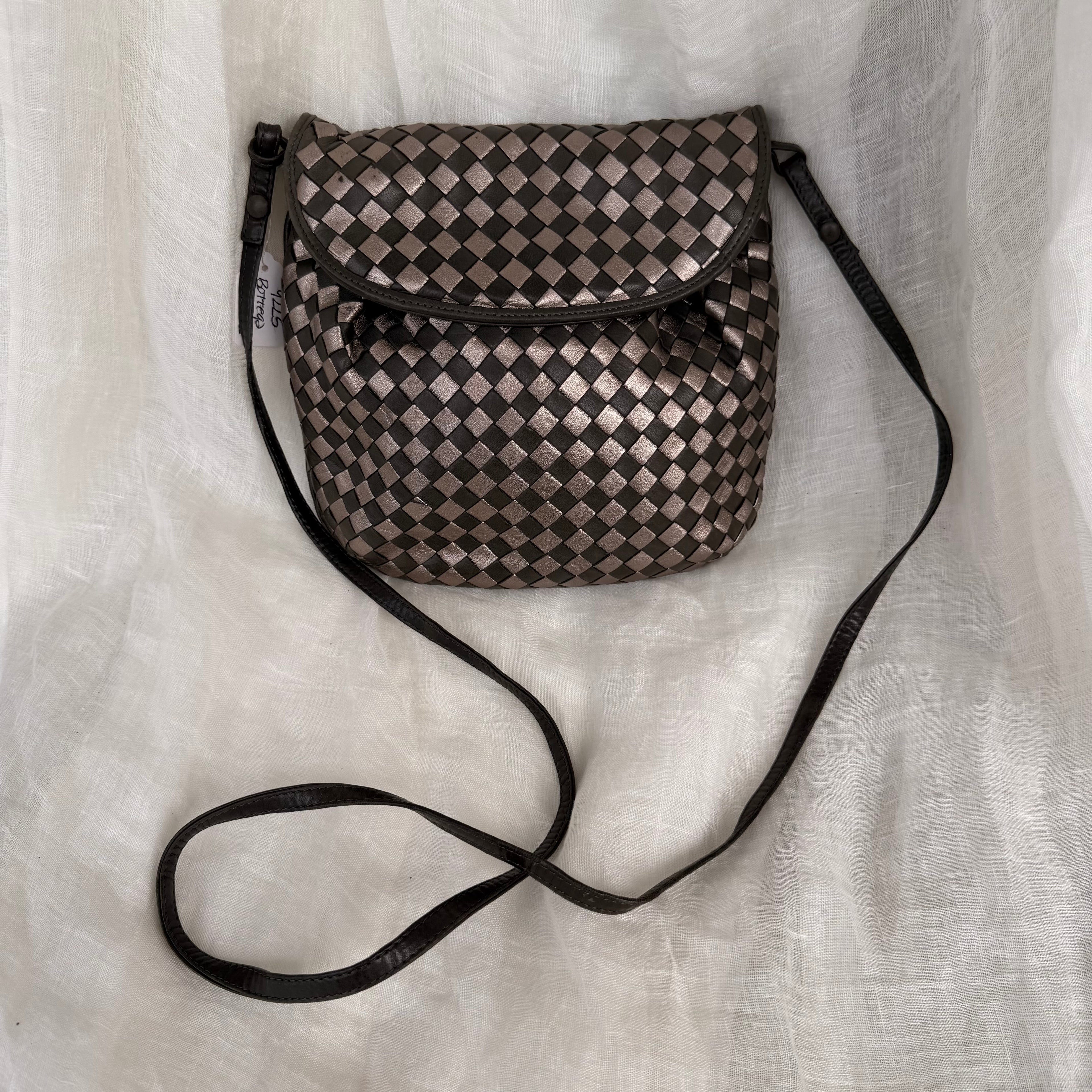 Bottega Veneta Intrecciato Bronze & Brown Woven Leather Crossbody Bag