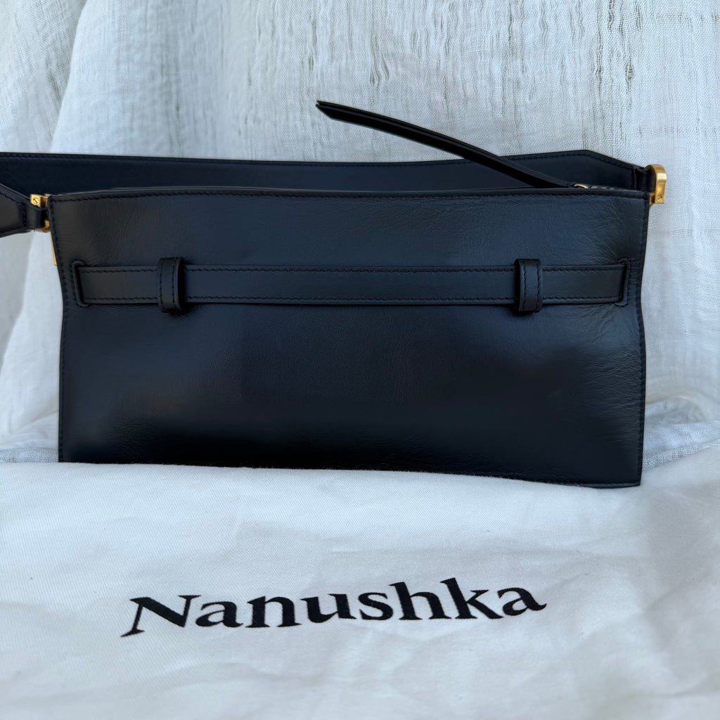 Nanushka Harmonica Black Leather Belt Shoulder Bag