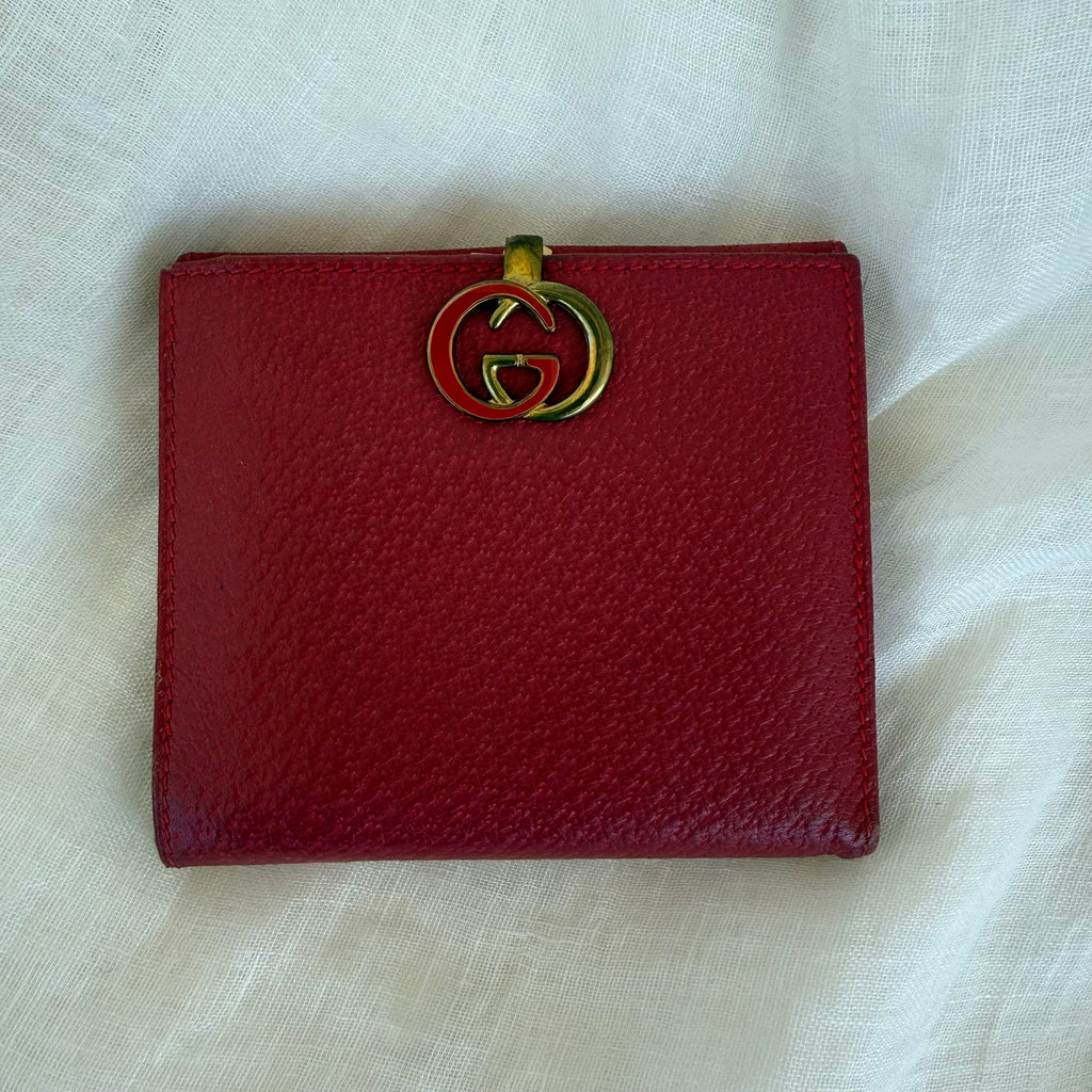 Vintage Gucci Red Leather GG Logo Compact Wallet – Made in Italy