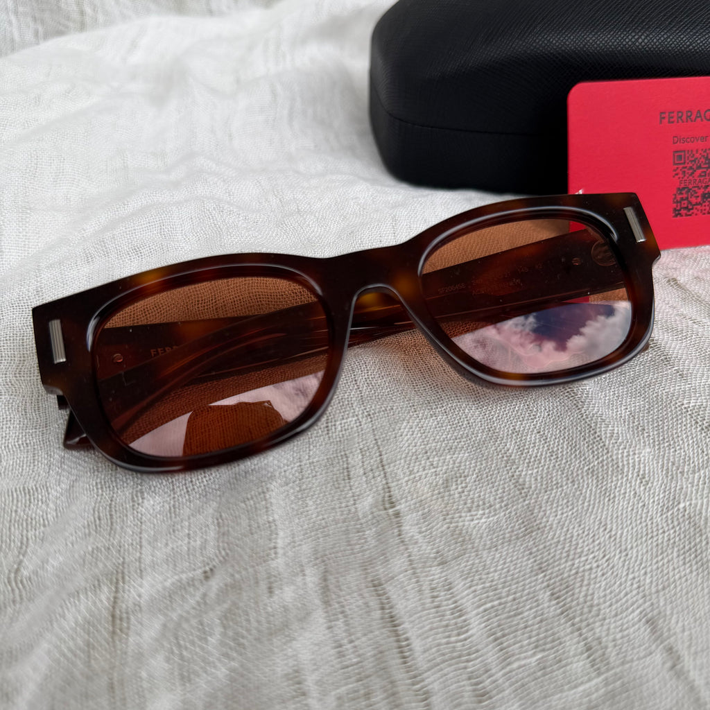 Ferragamo Tortoise Rectangular Sunglasses Brown Lens