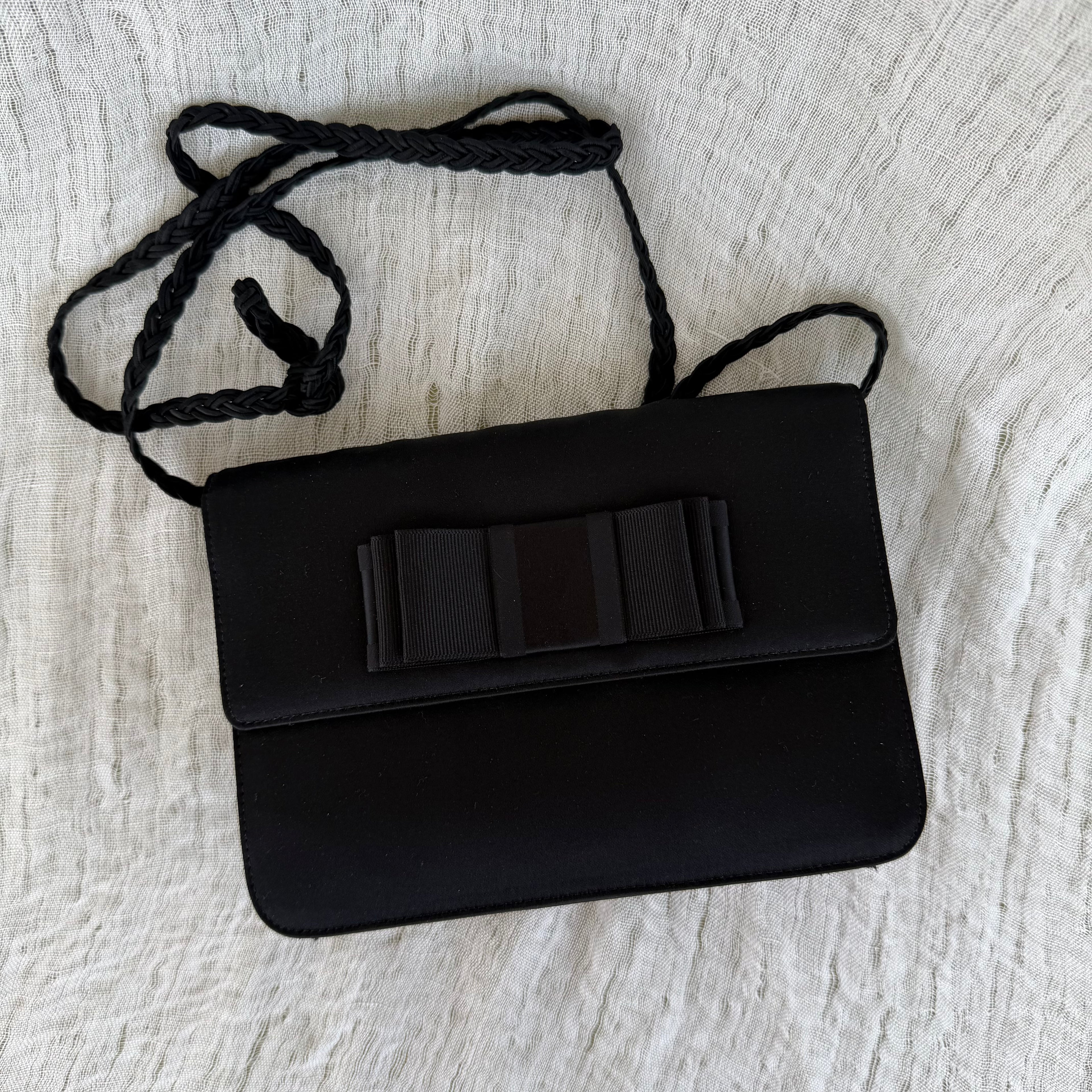 Givenchy Paris Black Satin Bow Evening Bag with Braided Strap