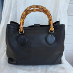 Gucci Black Pebbled Leather Bamboo Top Handle Tote – Made in Italy