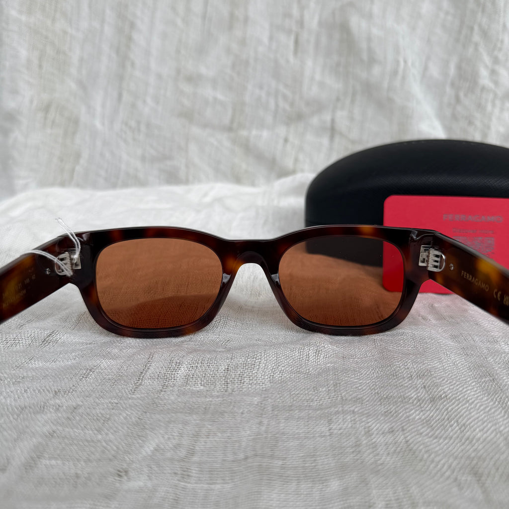 Ferragamo Tortoise Rectangular Sunglasses Brown Lens
